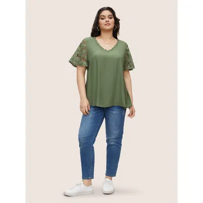 Bloomchic Plain V Neck Floral Patchwork Blouse In Multi