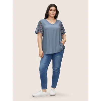 Bloomchic Plain V Neck Floral Patchwork Blouse In Multi