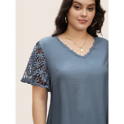 Bloomchic Plain V Neck Floral Patchwork Blouse In Multi