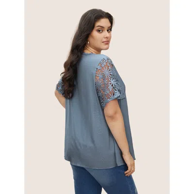 Bloomchic Plain V Neck Floral Patchwork Blouse In Multi