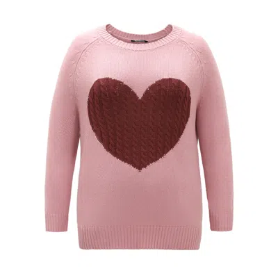 Bloomchic Heart Cable Knit Two Tone Raglan Sleeve Pullover In Pink