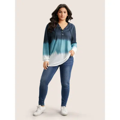 Bloomchic Tie Dye Button Up Hooded Drawstring Sweatshirt In Multi