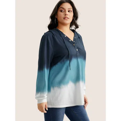 Bloomchic Tie Dye Button Up Hooded Drawstring Sweatshirt In Multi