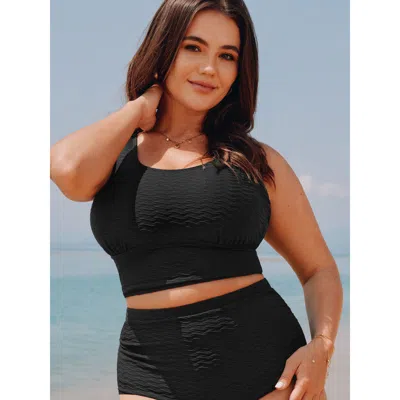 Bloomchic Textured Triangular Waist Bikini Top In Black