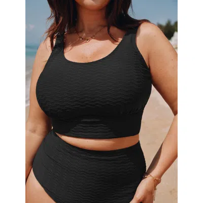 Bloomchic Textured Triangular Waist Bikini Top In Black