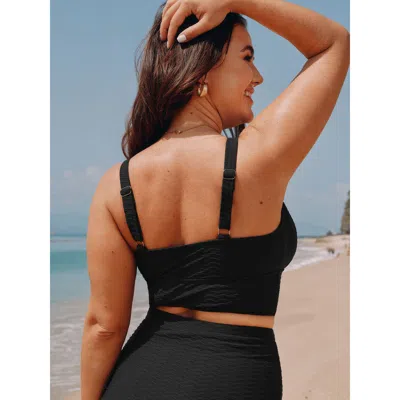 Bloomchic Textured Triangular Waist Bikini Top In Black