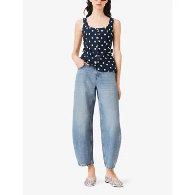 Maje Womens Polka Dot-pattern Button-embellished Linen-blend Top Navy Dots Print In Blue