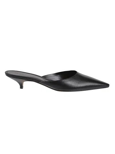 The Row Liisa Leather Kitten Heel Pointed Toe Mules In Black