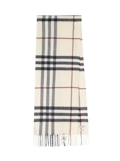 Burberry Stone Check Pattern Fringed Edge Rectangular Shape Logo Patch To The Front Brushed Finish In Neutral