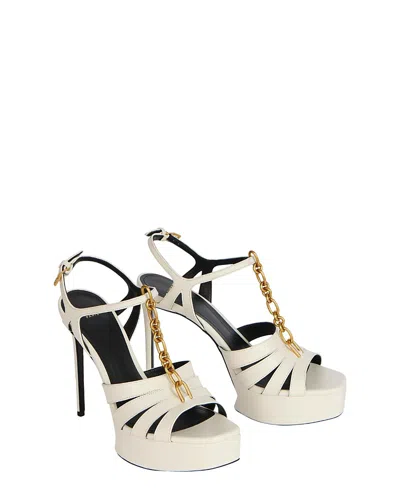 Balmain Sync Platform Sandals In Smooth Leather In White