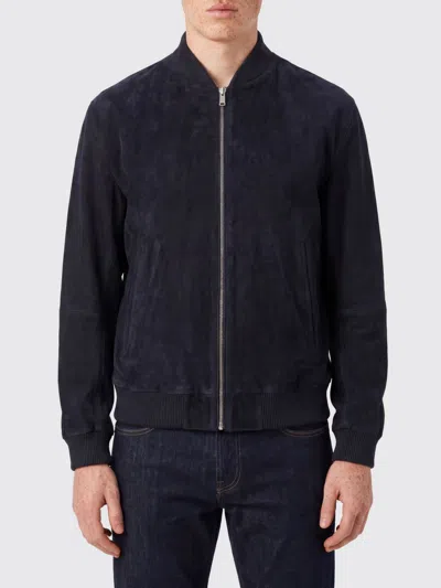 Hugo Boss Dark Blue Solid Mock Collar Jacket In Multi