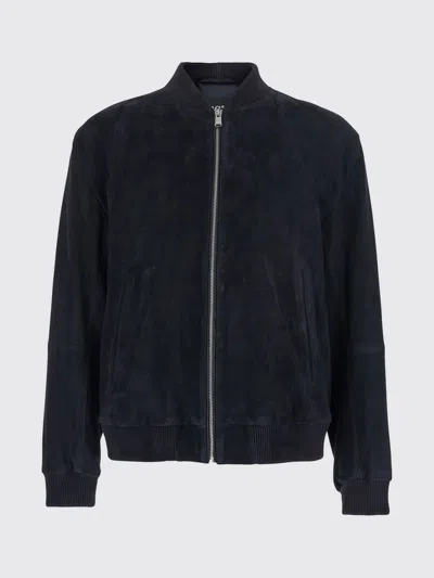 Hugo Boss Dark Blue Solid Mock Collar Jacket In Multi