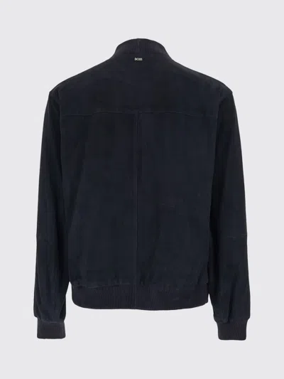 Hugo Boss Dark Blue Solid Mock Collar Jacket In Multi