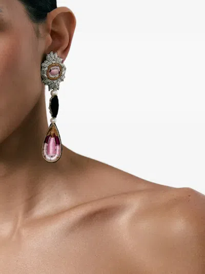 Celeste Embroidered Garnet Ruby Earrings In Multi