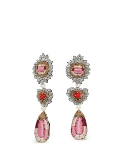 Celeste Embroidered Garnet Ruby Earrings In Multi