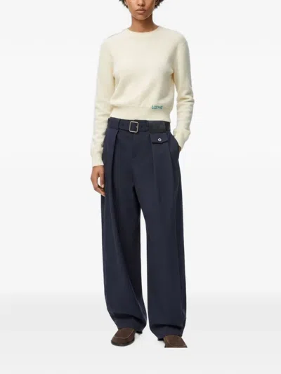 Loewe Womens Ecru Logo-embroidered Long-sleeves Wool Knitted Jumper In Gray