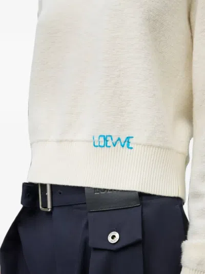 Loewe Womens Ecru Logo-embroidered Long-sleeves Wool Knitted Jumper In Gray