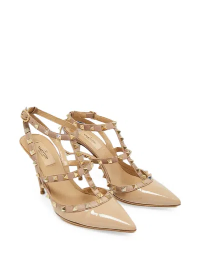 Pre-owned Valentino Garavani Rockstud Pyramid-stud Pumps In Neutral