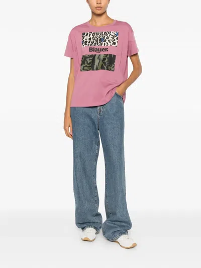 Blauer Logo-print Leopard-pattern T-shirt In Pink