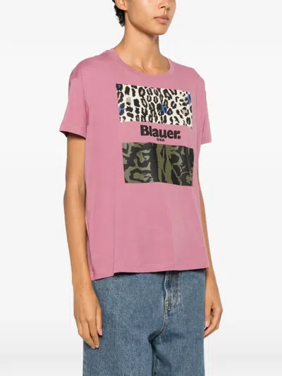 Blauer Logo-print Leopard-pattern T-shirt In Pink