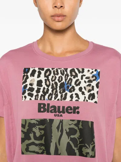 Blauer Logo-print Leopard-pattern T-shirt In Pink