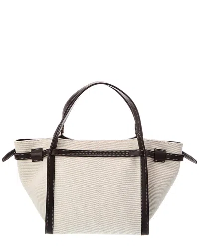 Tod's White Tote Bag With Front Leather Buckled Belt In Cotton Blend Woman