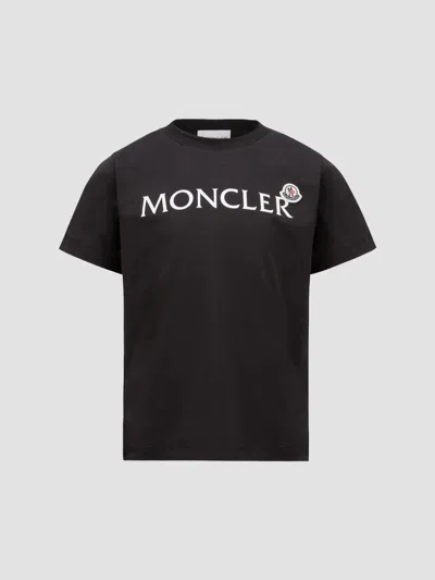 Moncler Cotton Jersey T-shirt With Logo Print Kids In Black