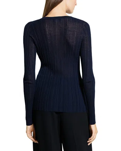 Theory Novel Pointelle Rib Wool Blend Cardigan In Blue