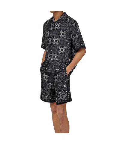 Amiri Silk Bowling Shirt With Cuban Collar And All-over Geometric Print In Black