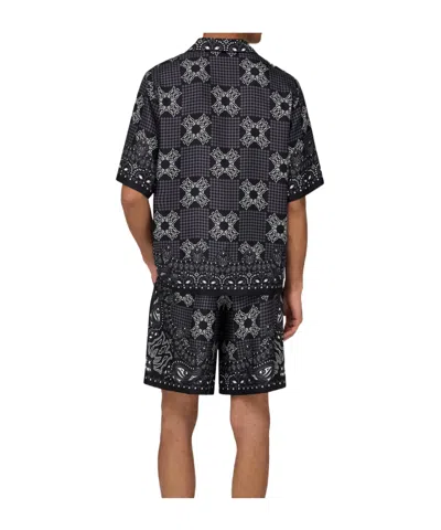 Amiri Silk Bowling Shirt With Cuban Collar And All-over Geometric Print In Black