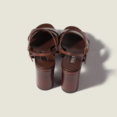 Miu Miu Leather Platform Sandals With 3.5 Cm Plateau And 7.5 Cm Heel In Brown