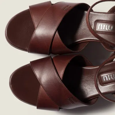 Miu Miu Leather Platform Sandals With 3.5 Cm Plateau And 7.5 Cm Heel In Brown
