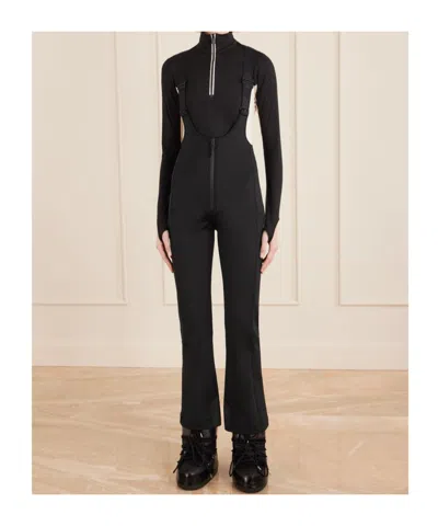 Mackage Gia Bonded Fleece-backed Techno Jersey Salopettes In Black