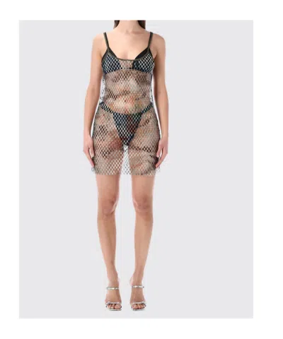 Diesel Mini Mesh Beach Dress With Open Back In Multi