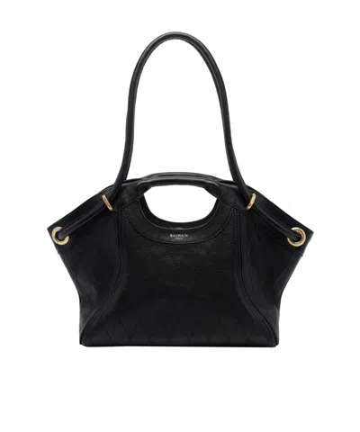 Balmain Quilted Medium Shoulder Bag In Black