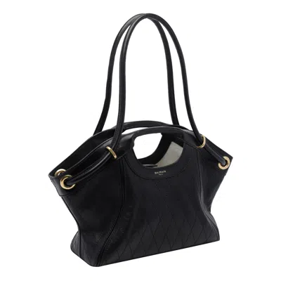 Balmain Quilted Medium Shoulder Bag In Black