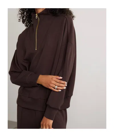 Varley Doublesoft Hawley Half-zip Sweatshirt In Brown