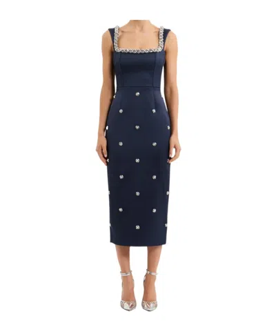 Rebecca Vallance Ayla Crystal-embellished Satin-crepe Midi Dress In Blue