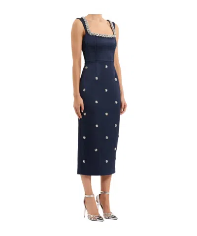 Rebecca Vallance Ayla Crystal-embellished Satin-crepe Midi Dress In Blue