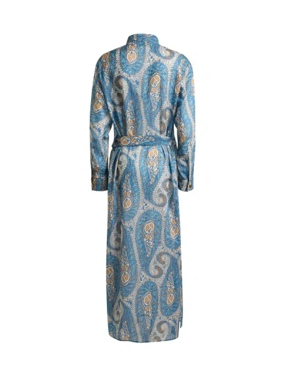 Etro Belted Paisley-print Cotton-voile Midi Shirt Dress In Blue