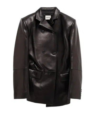 Khaite Double-breasted Leather Blazer In Black