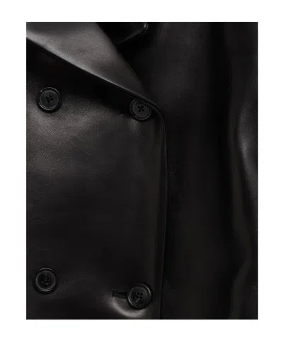 Khaite Double-breasted Leather Blazer In Black