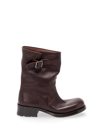 Prada Chocolate Brown Leather Boots In Brown