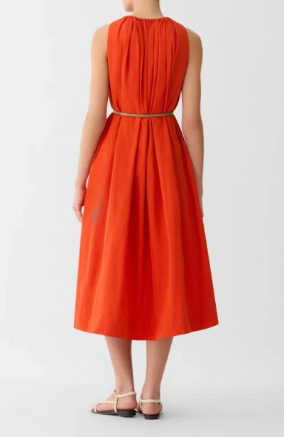 Lafayette 148 Technical Taffeta Belted Sleeveless Midi Dress In Orange