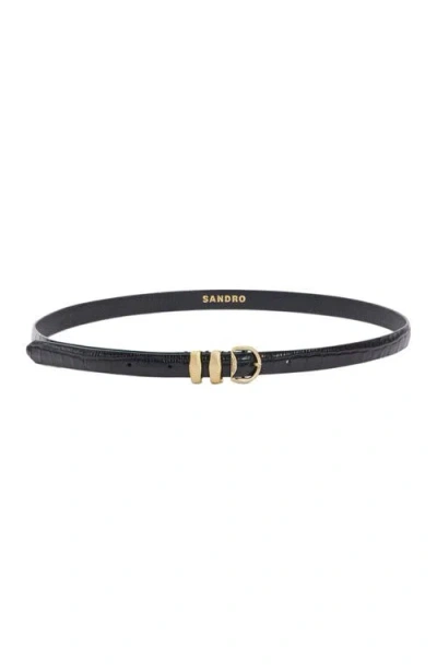 Sandro Croc-effect Leather Belt In Black