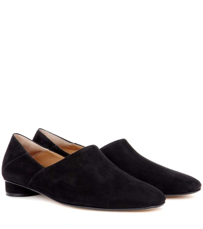 The Row Noelle Suede Collapsible-heel Loafers In Black