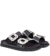 Roger Vivier Slidy Viv Crystal-embellished Leather Slides In Black