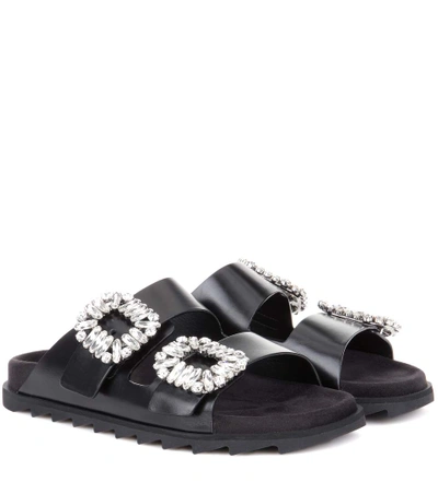 Shop Roger Vivier Slidy Viv Leather Sandals In Black