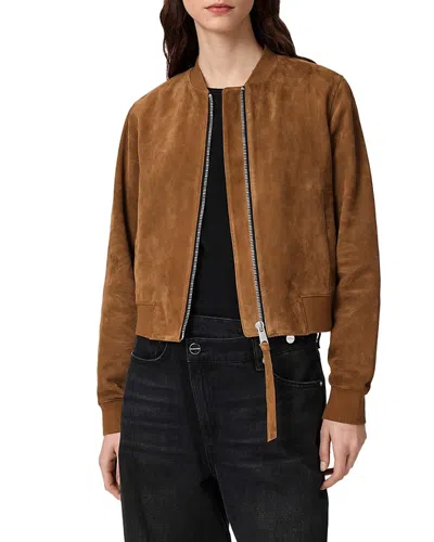 Allsaints Suede Orten Suede Bomber Jacket In Brown