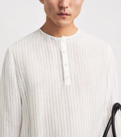 Commas Sheer Stripe Henley T-shirt In White